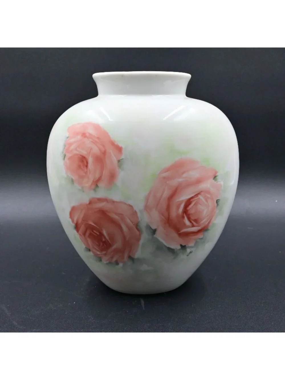 Vintage Porcelain Vase Pink Rose Floral 8